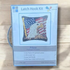 Latch Hook Kit Pillow American Flag Eagle‎ 17x17 Inches Needlework DIY